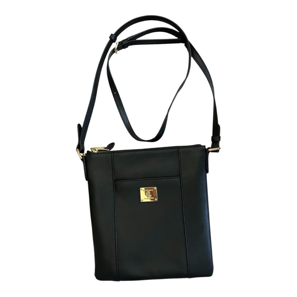 Lauren Ralph Lauren Leather Flat Crossbody Purse Black